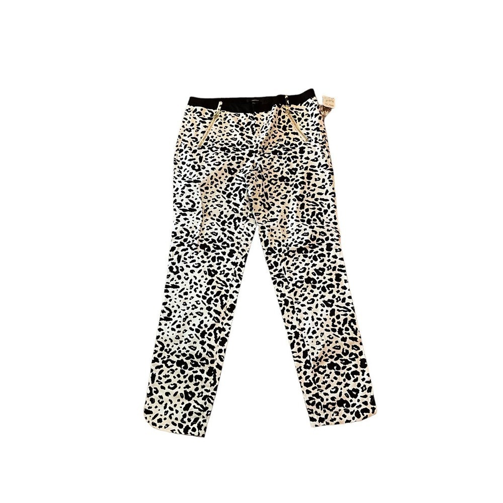 Forever 21 Ankle Pant Women's Size L White Leopard Straight Leg Mid-Rise Cotton